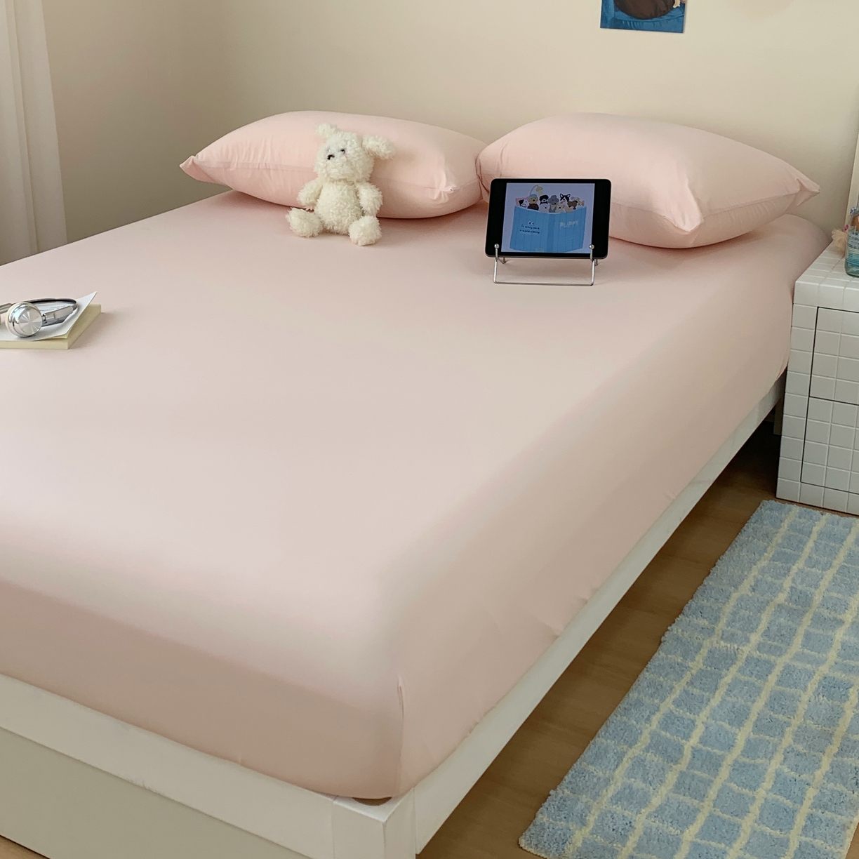 91家纺网 家纺一手货源 找家纺 桃喜 2026新款2026新款纯色165gA类锦氨凉感冰皮床笠单品床笠有凉感值检测报告 蜜桃粉