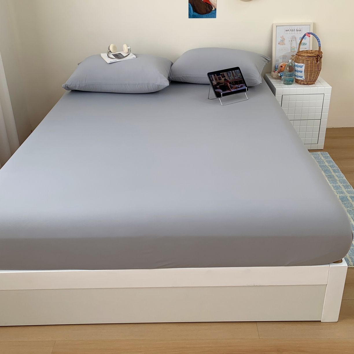 91家纺网 家纺一手货源 找家纺 桃喜 2026新款2026新款纯色165gA类锦氨凉感冰皮床笠单品床笠有凉感值检测报告 炭灰色