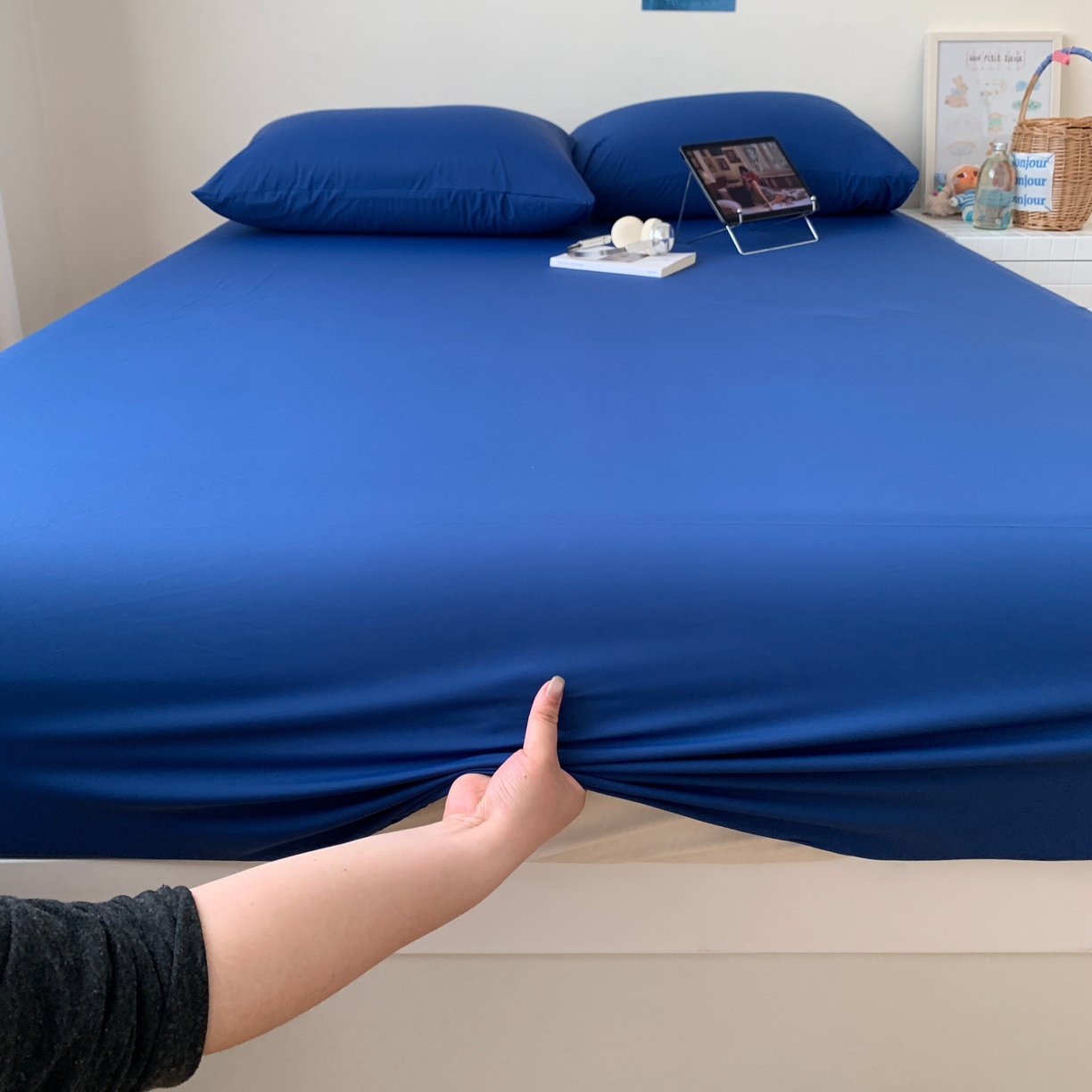 91家纺网 家纺一手货源 找家纺 桃喜 2026新款2026新款纯色165gA类锦氨凉感冰皮床笠单品床笠有凉感值检测报告 深睡蓝