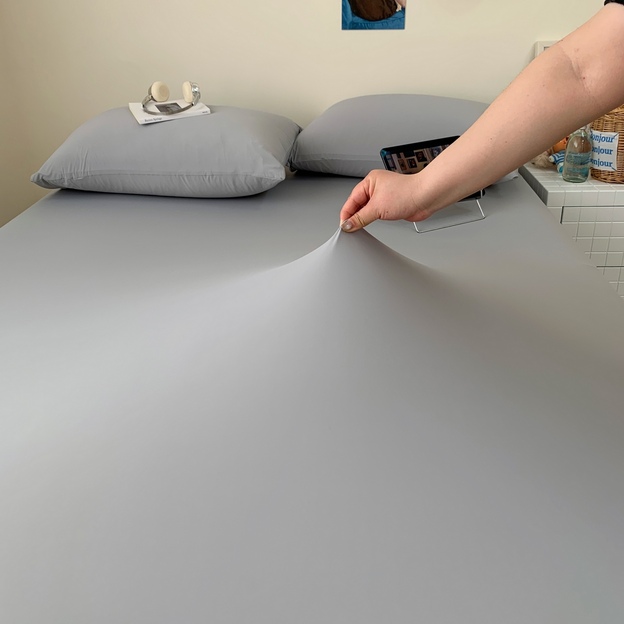 91家纺网 家纺一手货源 找家纺 桃喜 2026新款2026新款纯色165gA类锦氨凉感冰皮床笠单品床笠有凉感值检测报告 炭灰色