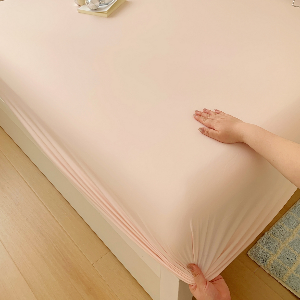 91家纺网 家纺一手货源 找家纺 桃喜 2026新款2026新款纯色165gA类锦氨凉感冰皮床笠单品床笠有凉感值检测报告 蜜桃粉