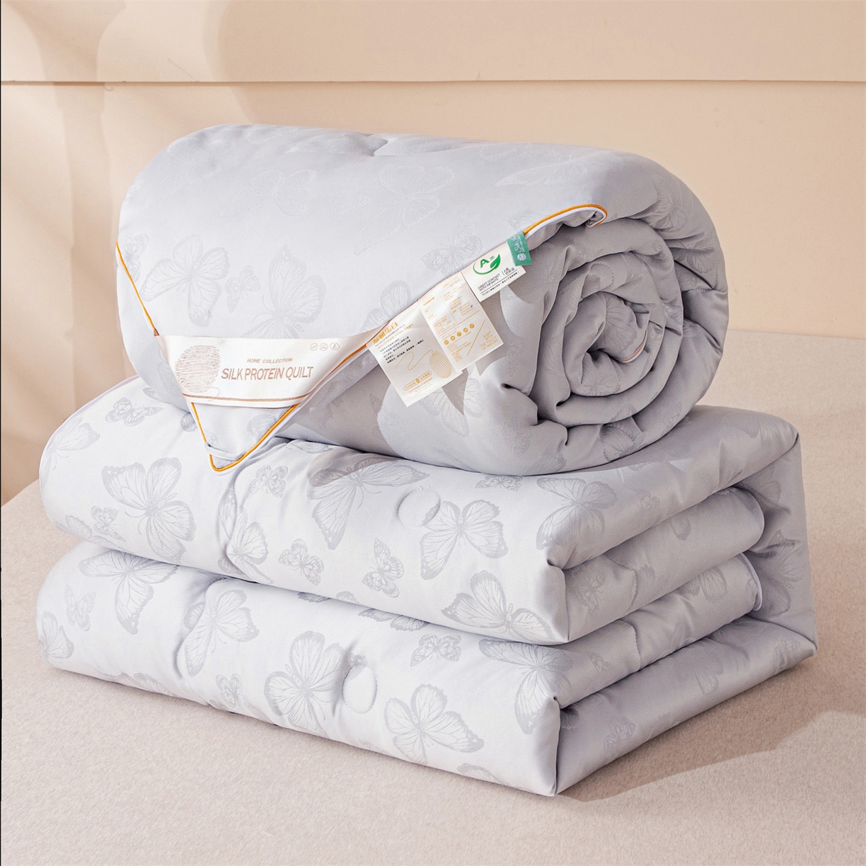 91家纺网 家纺一手货源 找家纺 小禹仔家纺 2026新款二合一拉链款蚕蛹蛋白子母被冬被春秋被夏被被子被芯加厚棉被-蝶梦系列 蝴蝶-灰