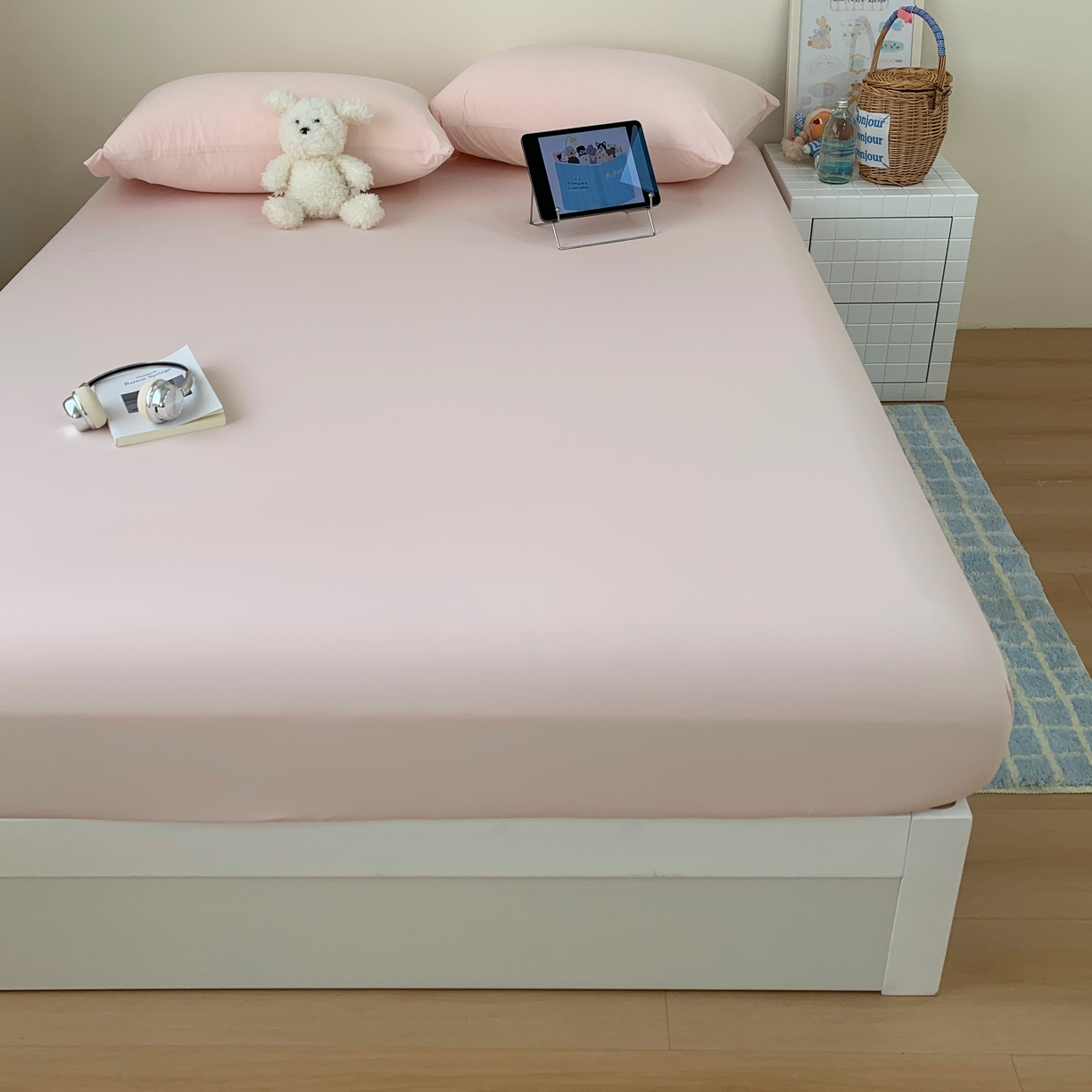 91家纺网 家纺一手货源 找家纺 桃喜 2026新款2026新款纯色165gA类锦氨凉感冰皮床笠单品床笠有凉感值检测报告 蜜桃粉