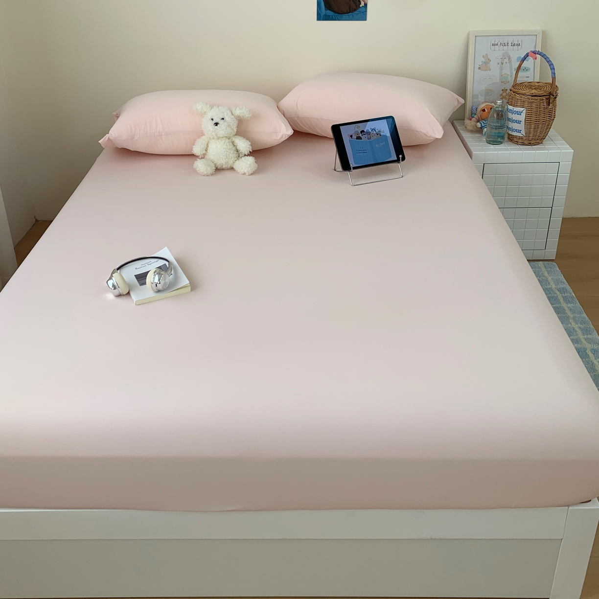 91家纺网 家纺一手货源 找家纺 桃喜 2026新款2026新款纯色165gA类锦氨凉感冰皮床笠单品床笠有凉感值检测报告 蜜桃粉