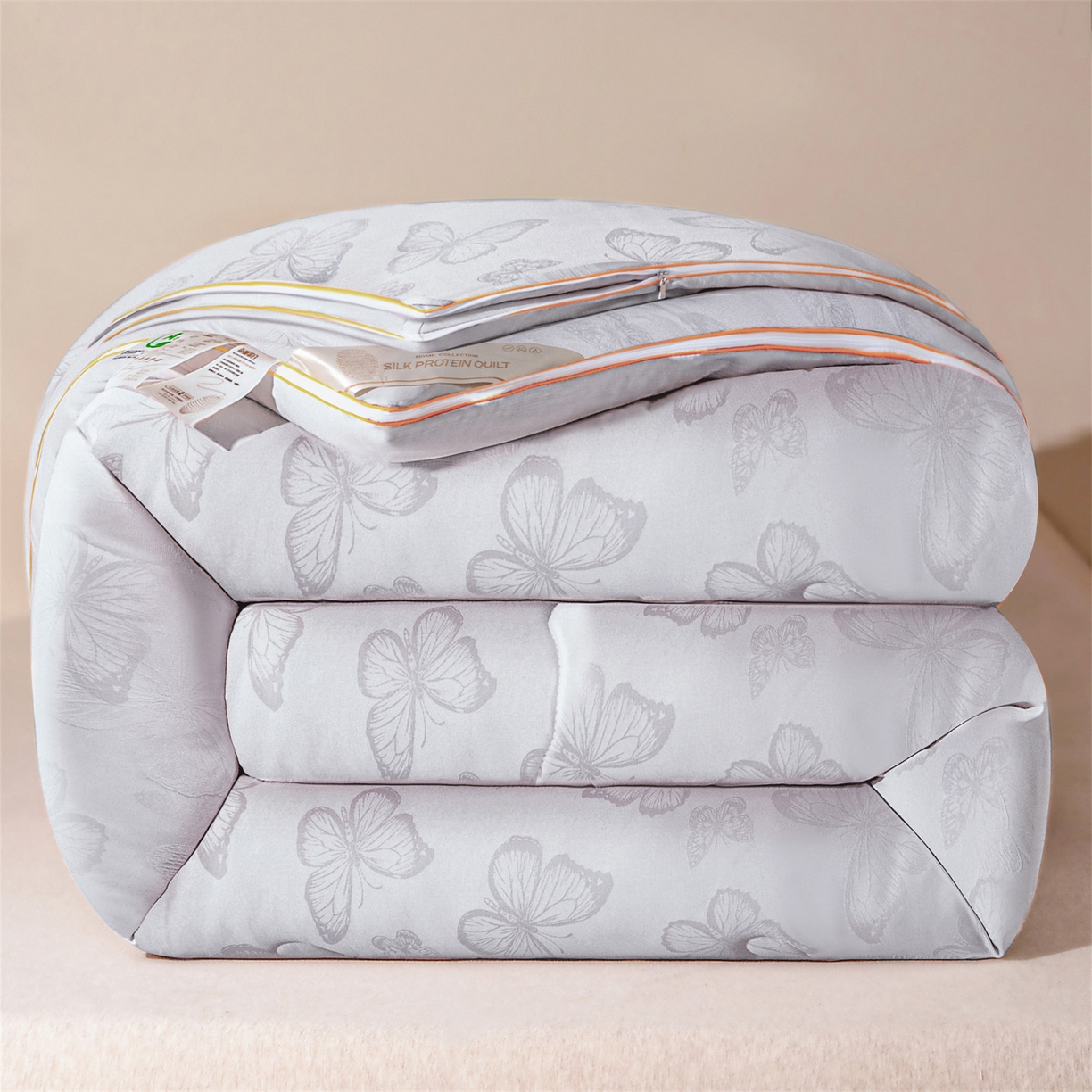 91家纺网 家纺一手货源 找家纺 小禹仔家纺 2026新款二合一拉链款蚕蛹蛋白子母被冬被春秋被夏被被子被芯加厚棉被-蝶梦系列 蝴蝶-灰