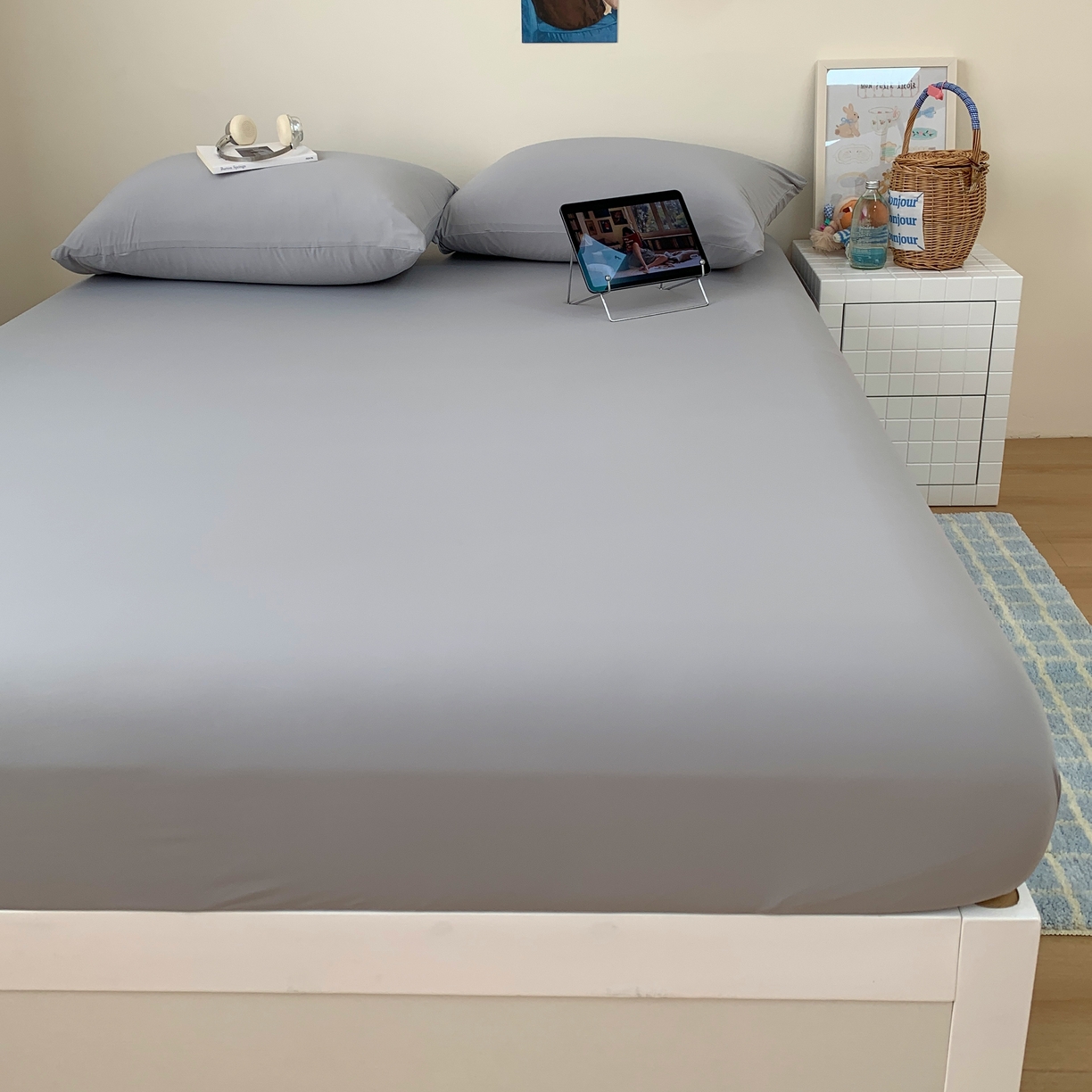 91家纺网 家纺一手货源 找家纺 桃喜 2026新款2026新款纯色165gA类锦氨凉感冰皮床笠单品床笠有凉感值检测报告 炭灰色