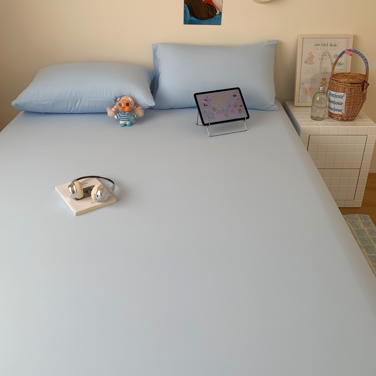 91家纺网 家纺一手货源 找家纺 桃喜 2026新款2026新款纯色165gA类锦氨凉感冰皮床笠单品床笠有凉感值检测报告 天空蓝