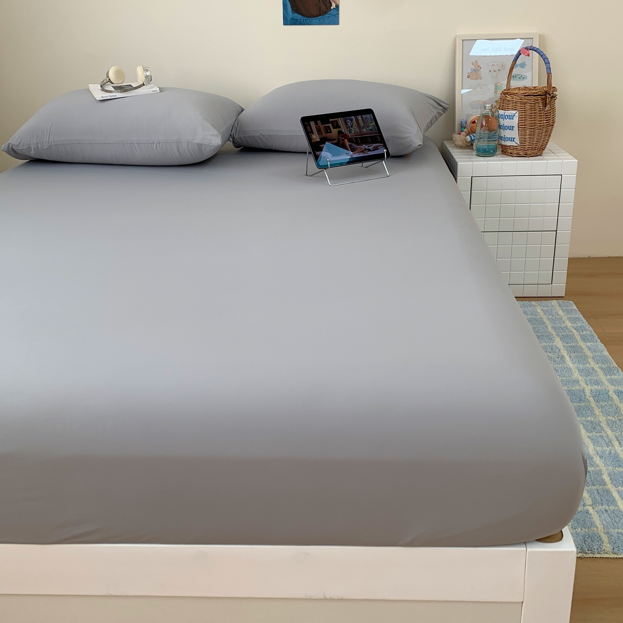 91家纺网 家纺一手货源 找家纺 桃喜 2026新款2026新款纯色165gA类锦氨凉感冰皮床笠单品床笠有凉感值检测报告 炭灰色