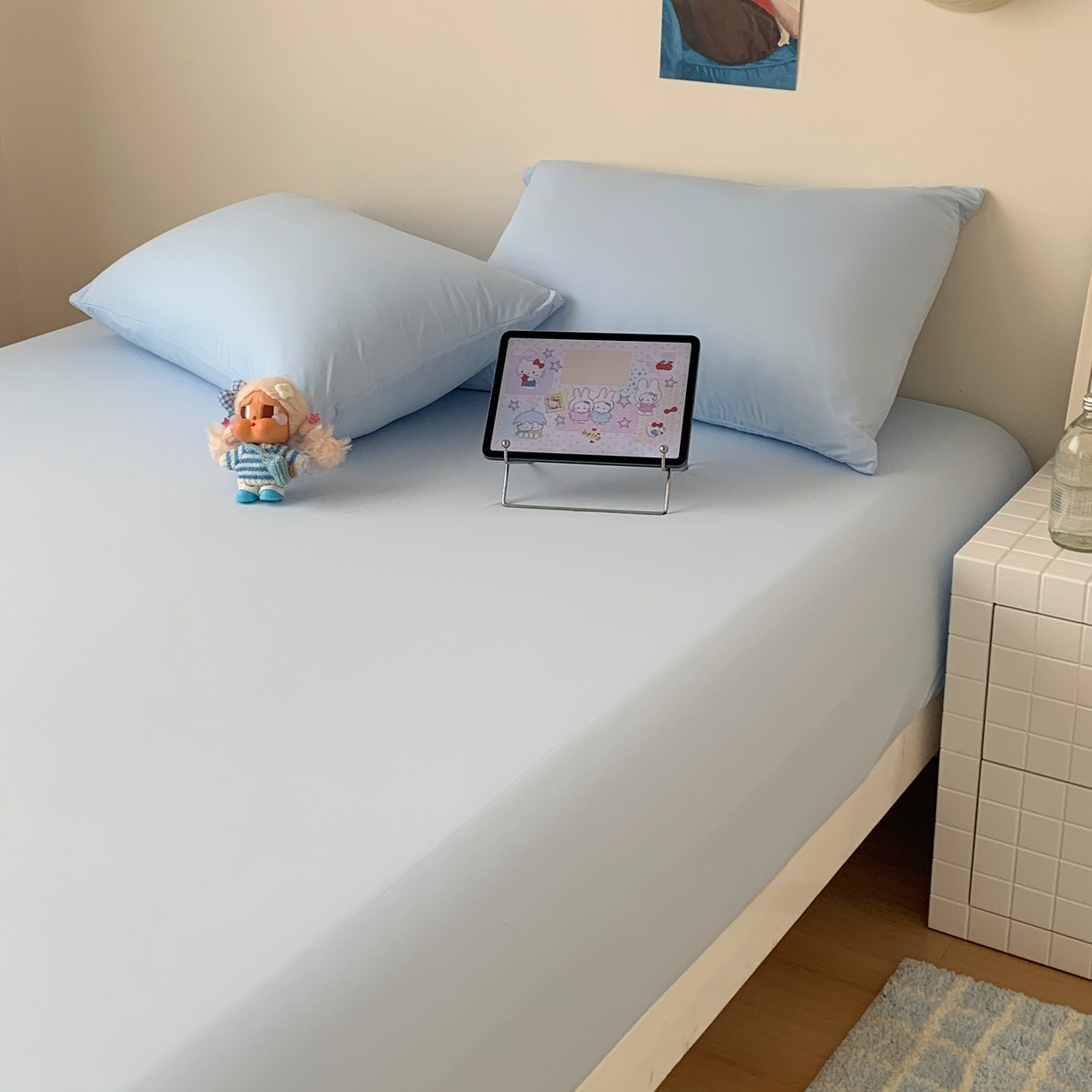 91家纺网 家纺一手货源 找家纺 桃喜 2026新款2026新款纯色165gA类锦氨凉感冰皮床笠单品床笠有凉感值检测报告 天空蓝