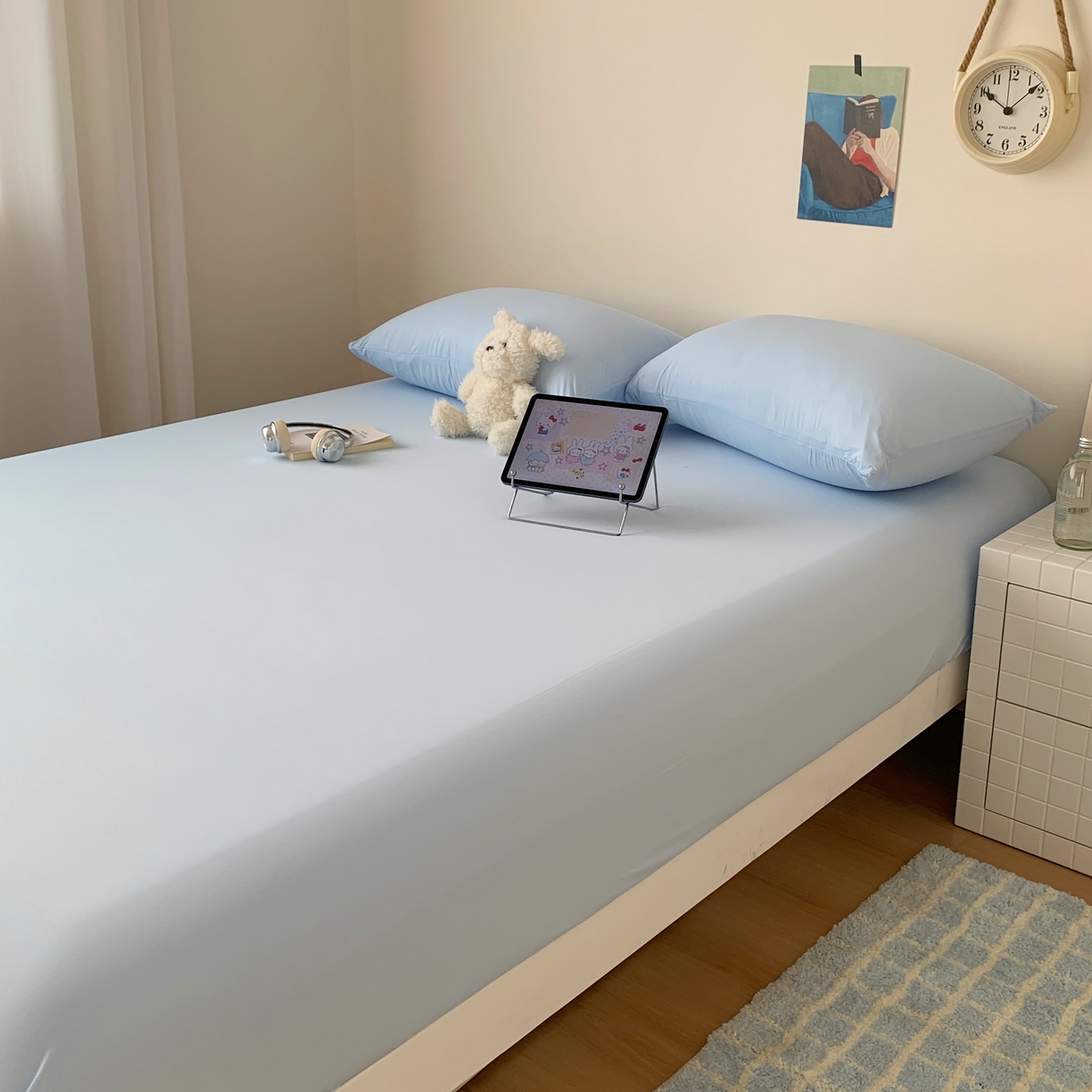 91家纺网 家纺一手货源 找家纺 桃喜 2026新款2026新款纯色165gA类锦氨凉感冰皮床笠单品床笠有凉感值检测报告 天空蓝