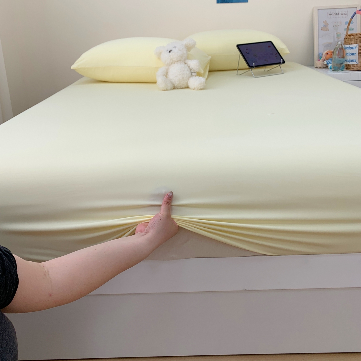 91家纺网 家纺一手货源 找家纺 桃喜 2026新款2026新款纯色165gA类锦氨凉感冰皮床笠单品床笠有凉感值检测报告 奶昔黄