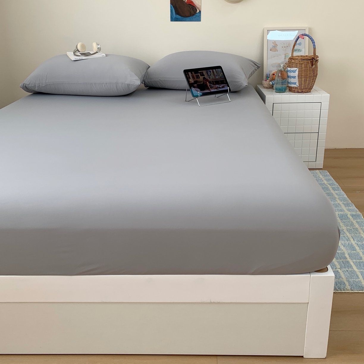 91家纺网 家纺一手货源 找家纺 桃喜 2026新款2026新款纯色165gA类锦氨凉感冰皮床笠单品床笠有凉感值检测报告 炭灰色