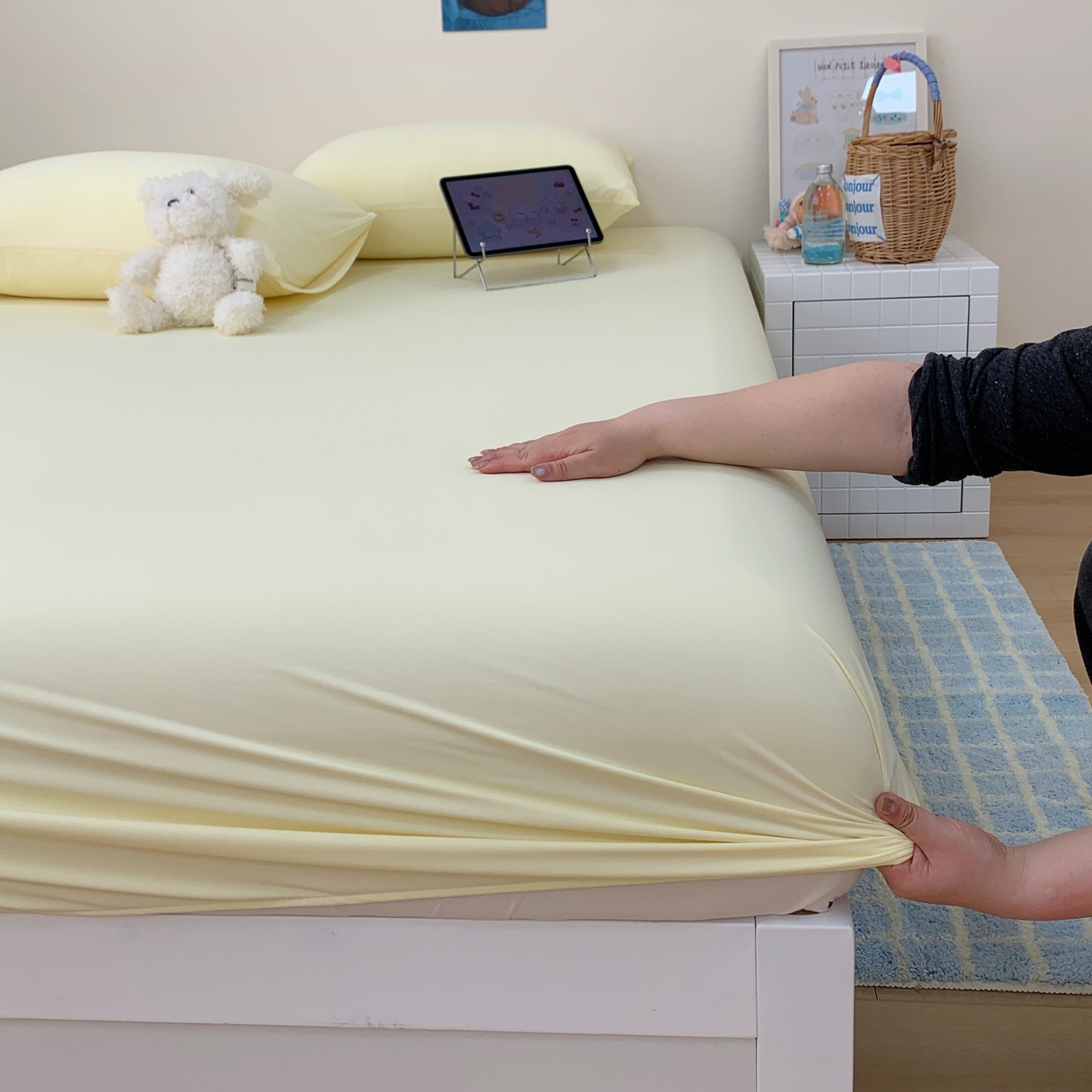 桃喜 2026新款2026新款纯色165gA类锦氨凉感冰皮床笠单品床笠有凉感值检测报告 奶昔黄