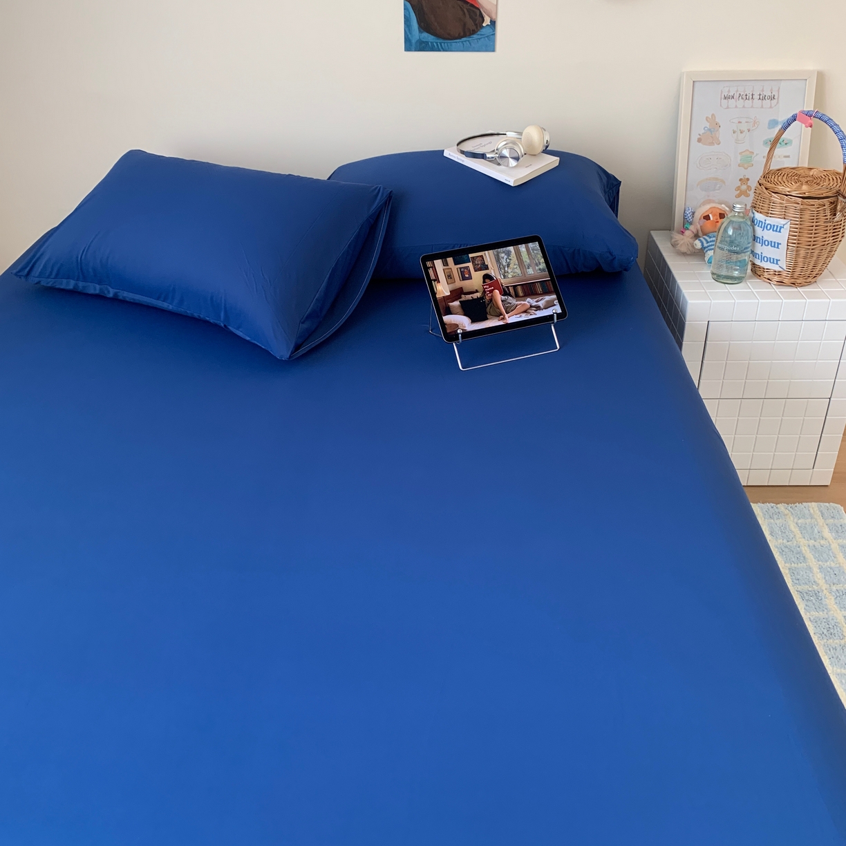 91家纺网 家纺一手货源 找家纺 桃喜 2026新款2026新款纯色165gA类锦氨凉感冰皮床笠单品床笠有凉感值检测报告 深睡蓝