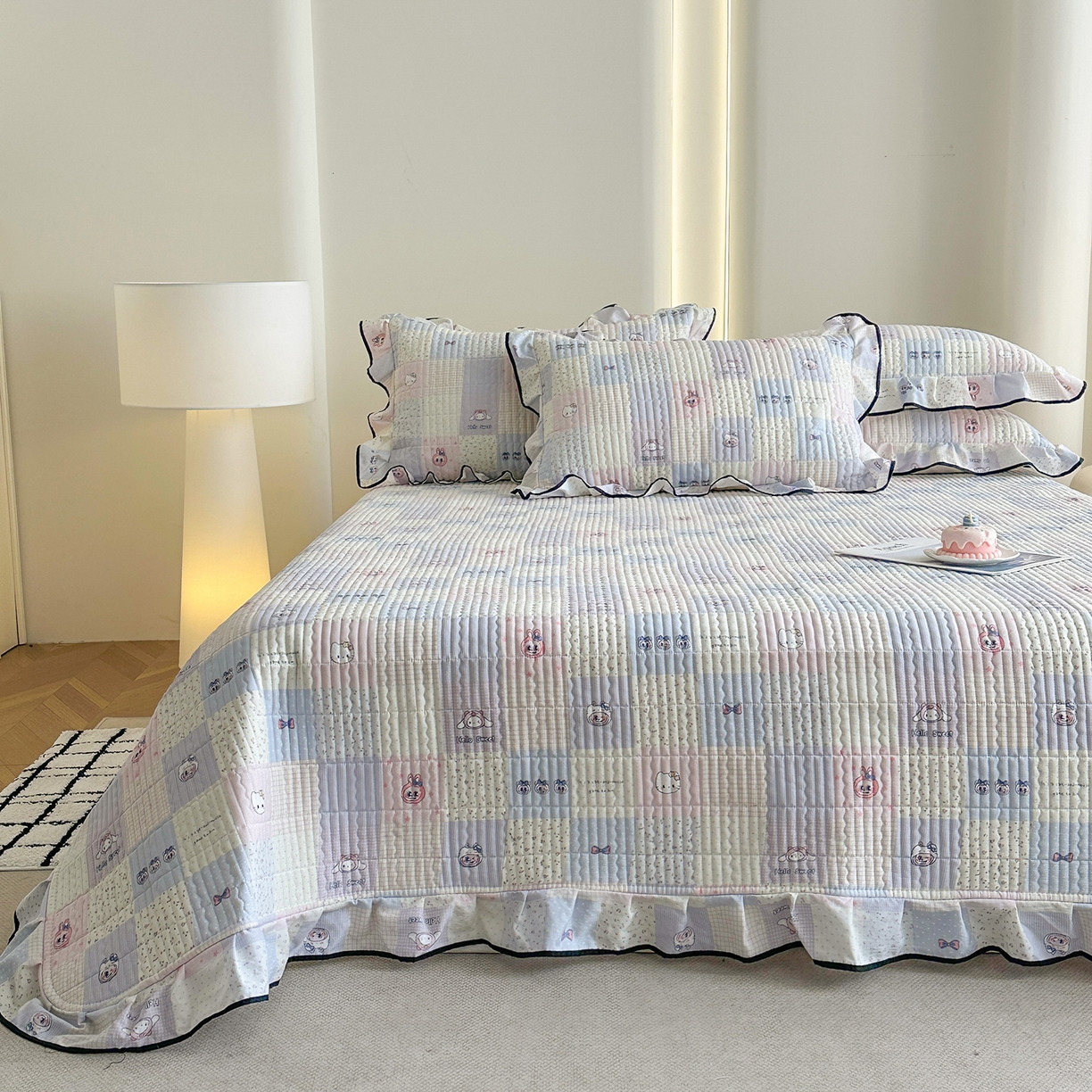 91家纺网 家纺一手货源 找家纺 （总）幸嘉轩 2026新款双层纱花边床盖单件加厚夹棉云感皱皱纱花边款床单三件套