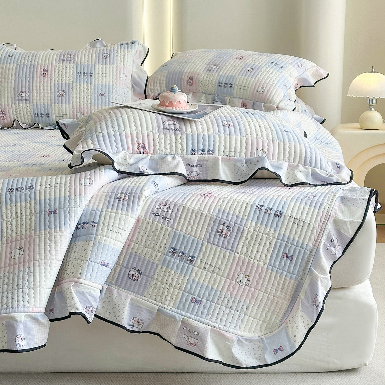 91家纺网 家纺一手货源 找家纺 （总）幸嘉轩 2026新款双层纱花边床盖单件加厚夹棉云感皱皱纱花边款床单三件套