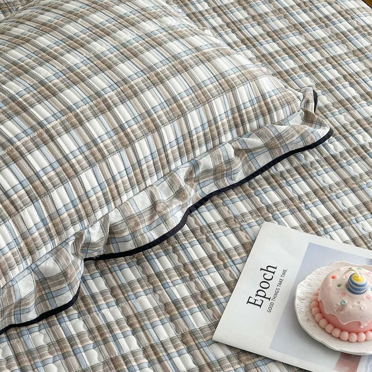 91家纺网 家纺一手货源 找家纺 幸嘉轩 2026新款双层纱花边床盖单件加厚夹棉云感皱皱纱花边款床单三件套 北野