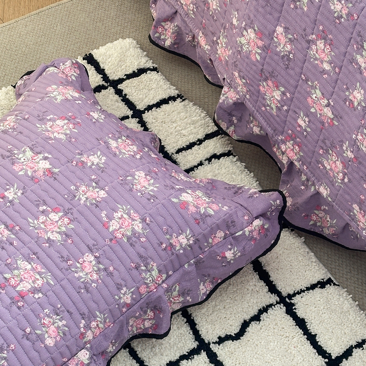 91家纺网 家纺一手货源 找家纺 幸嘉轩 2026新款双层纱花边床盖单件加厚夹棉云感皱皱纱花边款床单三件套 豆蔻年华-紫