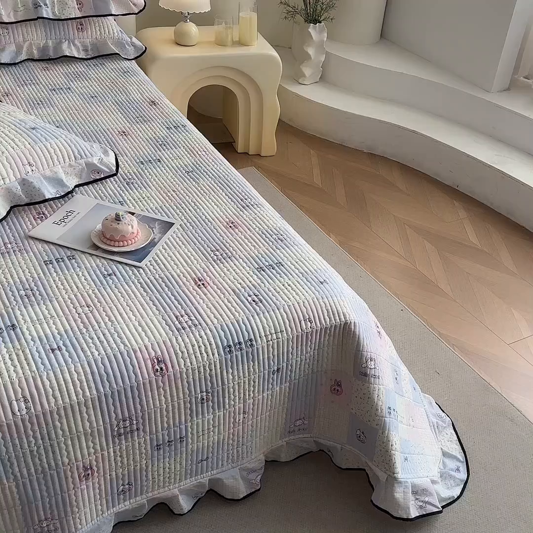 91家纺网 家纺一手货源 找家纺 （总）幸嘉轩 2026新款双层纱花边床盖单件加厚夹棉云感皱皱纱花边款床单三件套