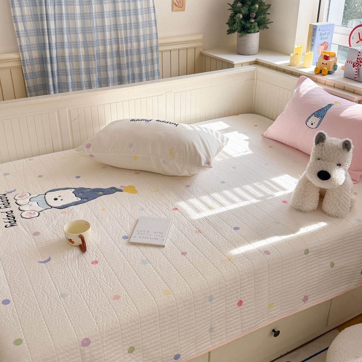 91家纺网 家纺一手货源 找家纺 吾欢心 2026新款贴布绣水洗棉床盖款夏被四件套 夏凉被空调被 开心露比