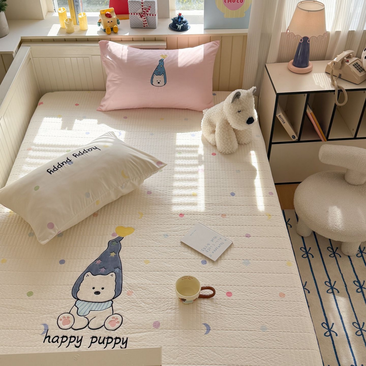 91家纺网 家纺一手货源 找家纺 吾欢心 2026新款贴布绣水洗棉床盖款夏被四件套 夏凉被空调被 开心露比