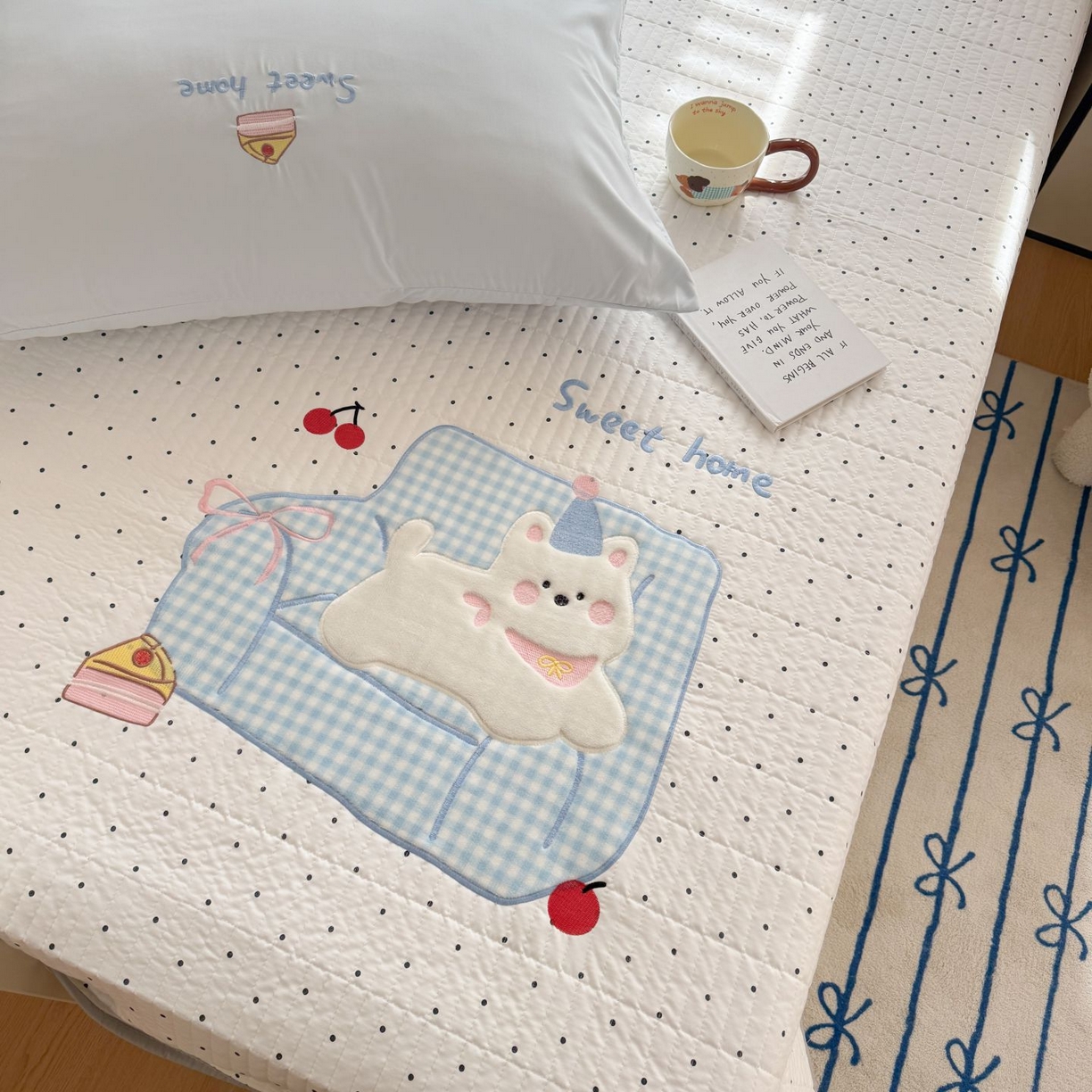 91家纺网 家纺一手货源 找家纺 吾欢心 2026新款贴布绣水洗棉床盖款夏被四件套 夏凉被空调被 沙发狗