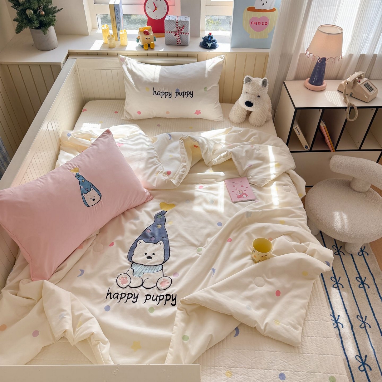 91家纺网 家纺一手货源 找家纺 吾欢心 2026新款贴布绣水洗棉床盖款夏被四件套 夏凉被空调被 开心露比