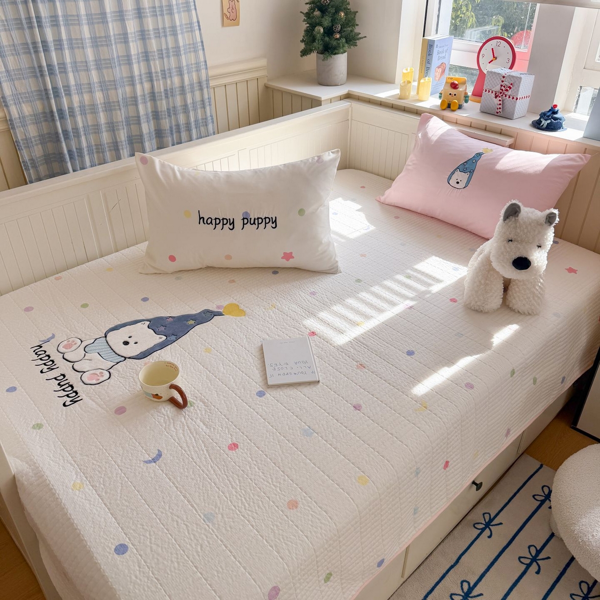 91家纺网 家纺一手货源 找家纺 吾欢心 2026新款贴布绣水洗棉床盖款夏被四件套 夏凉被空调被 开心露比