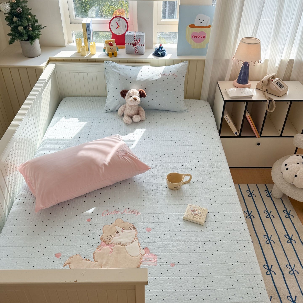 91家纺网 家纺一手货源 找家纺 吾欢心 2026新款贴布绣水洗棉床盖款夏被四件套 夏凉被空调被 蛋糕猫酱