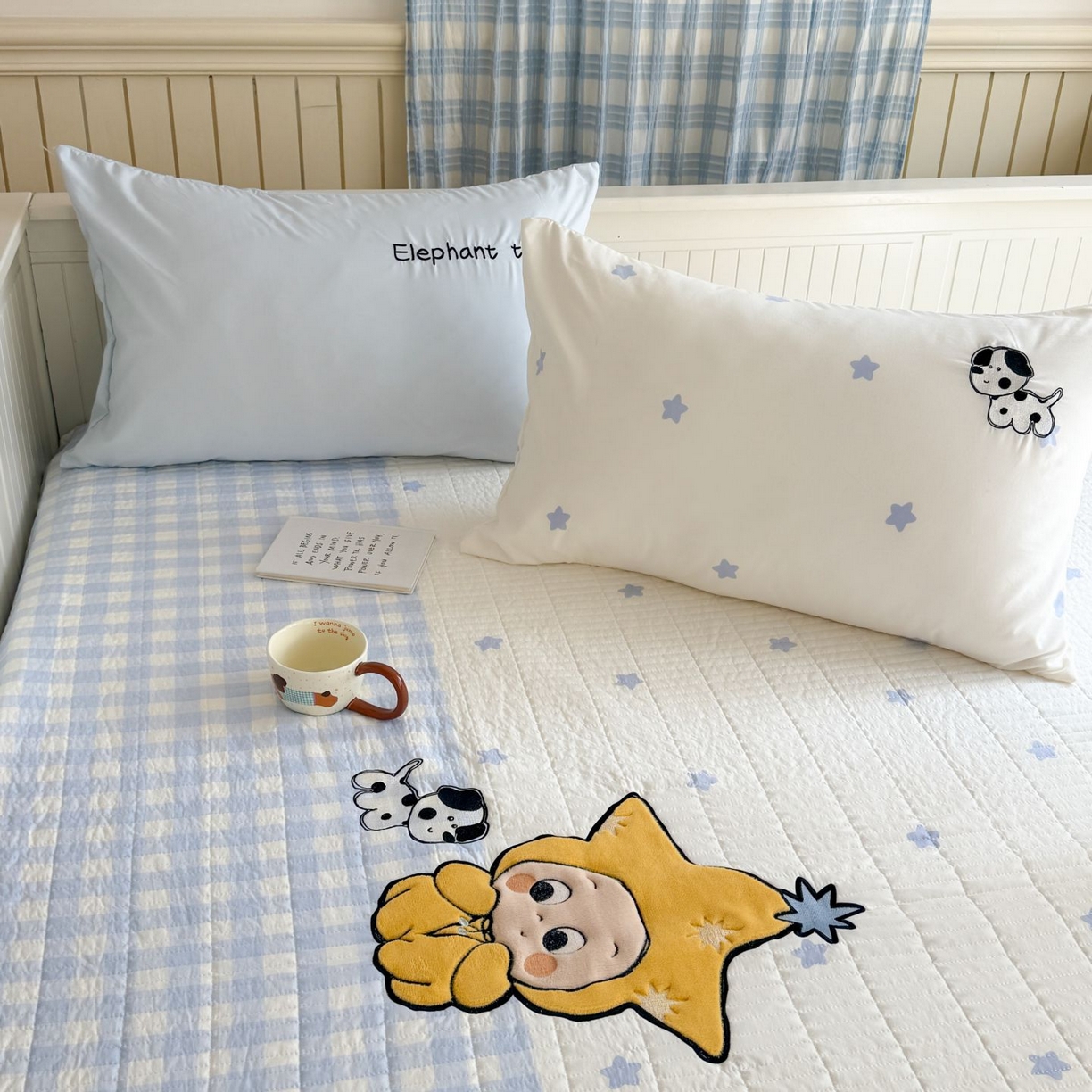 91家纺网 家纺一手货源 找家纺 吾欢心 2026新款贴布绣水洗棉床盖款夏被四件套 夏凉被空调被 星星宝贝