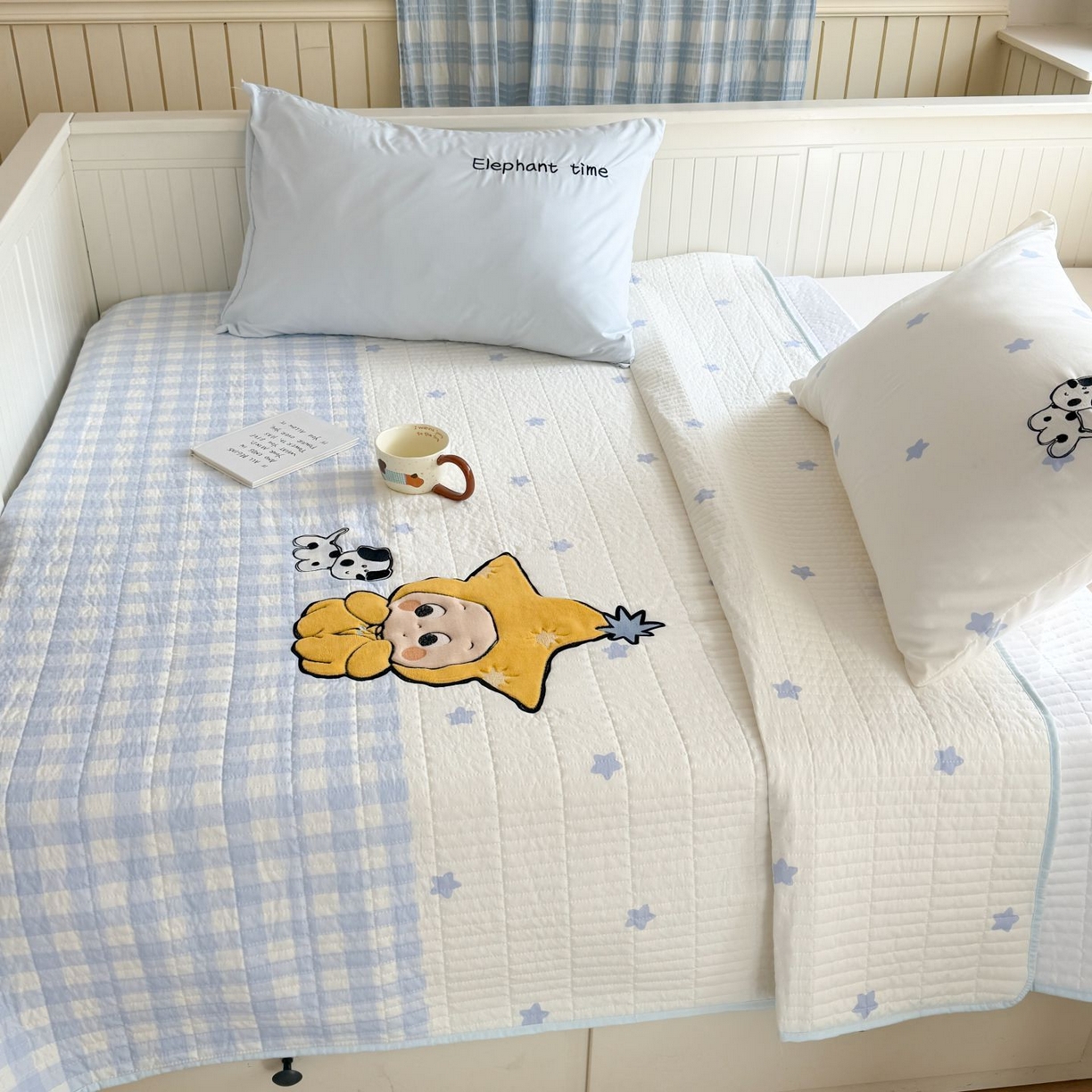 91家纺网 家纺一手货源 找家纺 吾欢心 2026新款贴布绣水洗棉床盖款夏被四件套 夏凉被空调被 星星宝贝