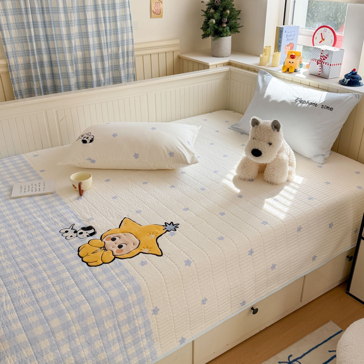 91家纺网 家纺一手货源 找家纺 吾欢心 2026新款贴布绣水洗棉床盖款夏被四件套 夏凉被空调被 星星宝贝