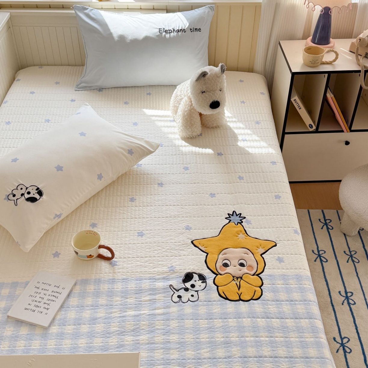 91家纺网 家纺一手货源 找家纺 吾欢心 2026新款贴布绣水洗棉床盖款夏被四件套 夏凉被空调被 星星宝贝