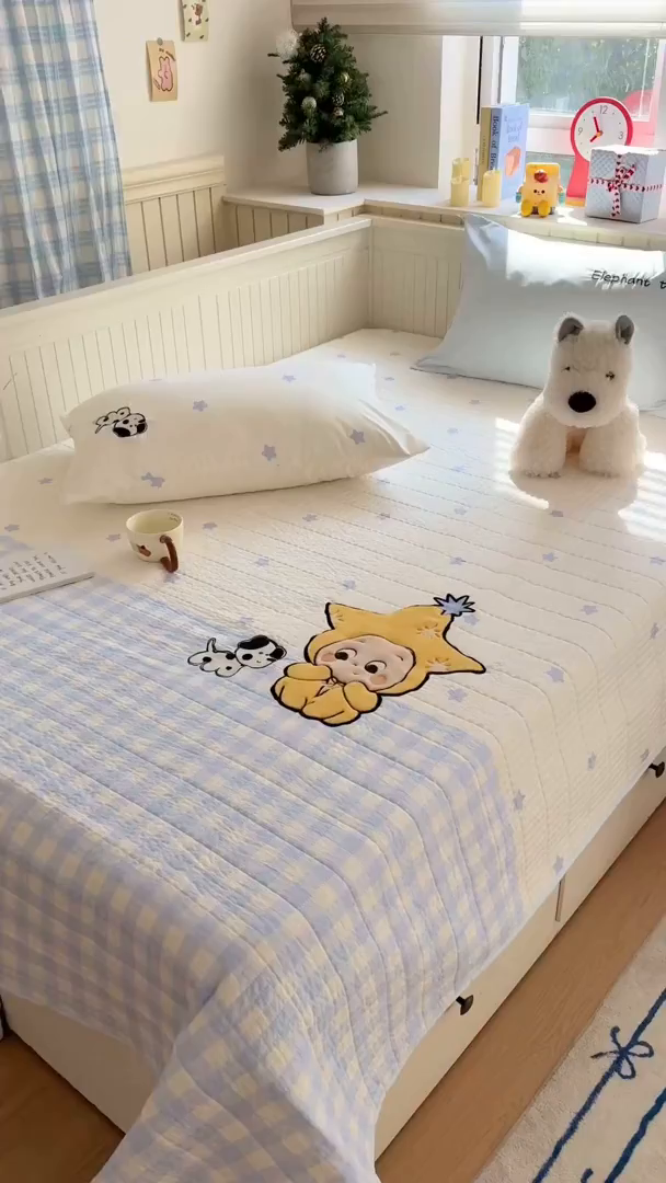 91家纺网 家纺一手货源 找家纺 吾欢心 2026新款贴布绣水洗棉床盖款夏被四件套 夏凉被空调被 星星宝贝