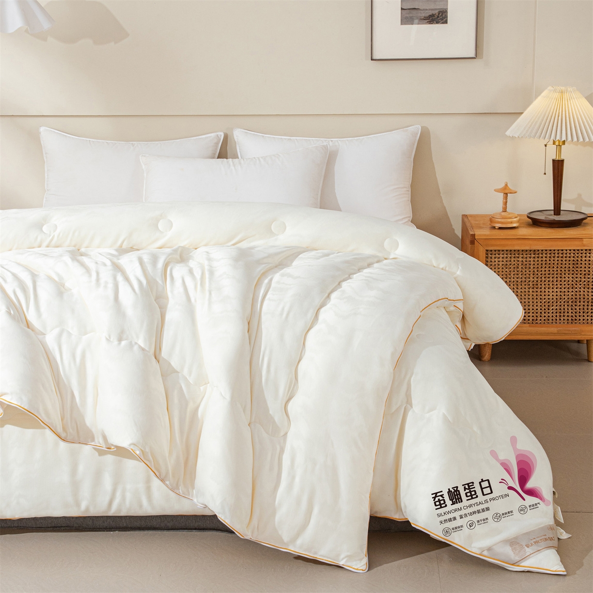 91家纺网 家纺一手货源 找家纺 小禹仔家纺 2026新款全棉提花蚕蛹蛋白子母被-山水系列 山水-奶白