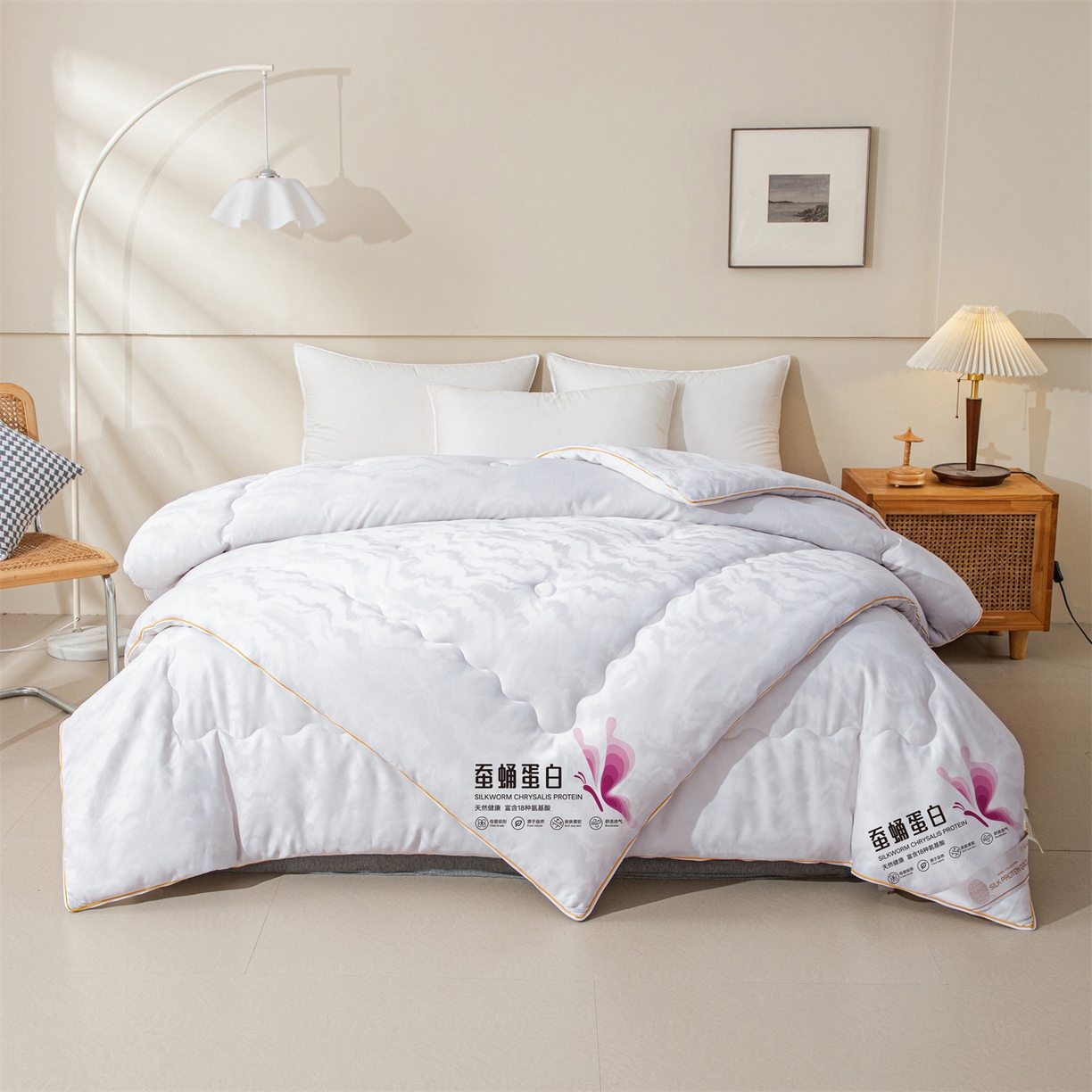 91家纺网 家纺一手货源 找家纺 小禹仔家纺 2026新款全棉提花蚕蛹蛋白子母被-山水系列 山水-暖灰