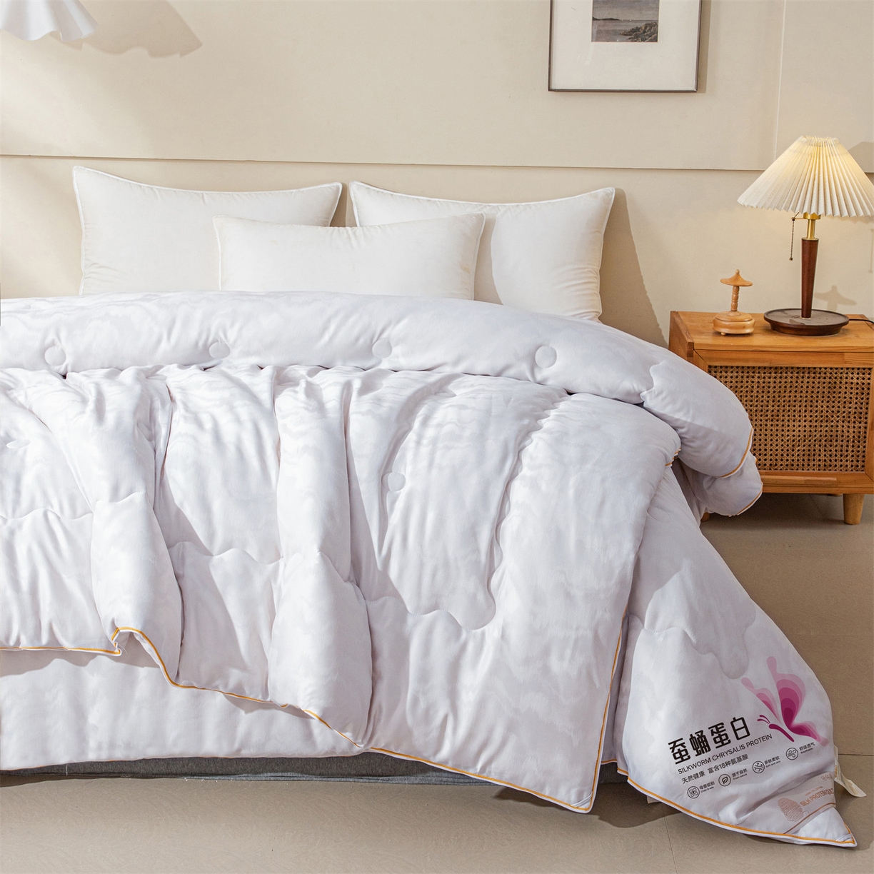 91家纺网 家纺一手货源 找家纺 小禹仔家纺 2026新款全棉提花蚕蛹蛋白子母被-山水系列 山水-暖灰