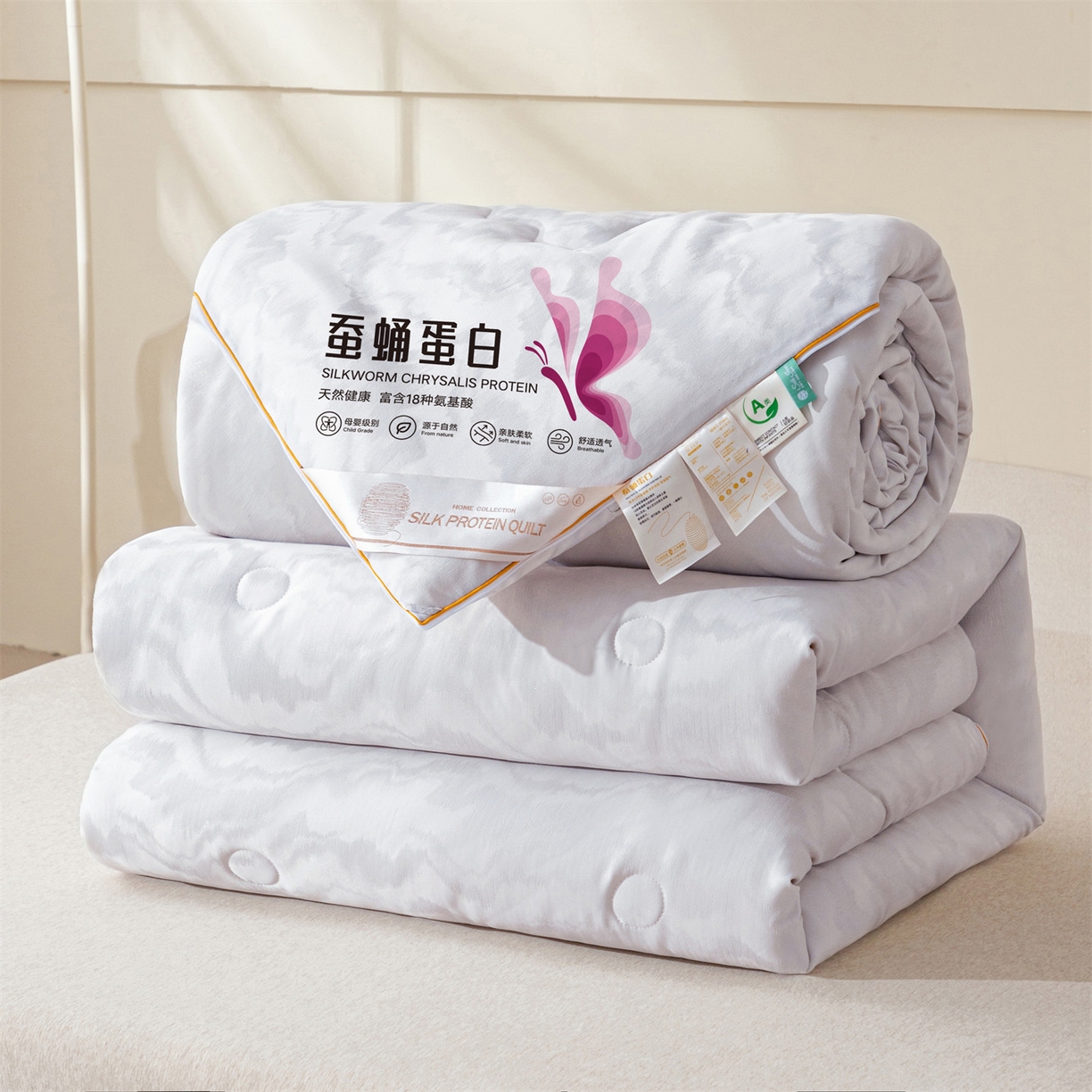 91家纺网 家纺一手货源 找家纺 小禹仔家纺 2026新款全棉提花蚕蛹蛋白子母被-山水系列 山水-暖灰
