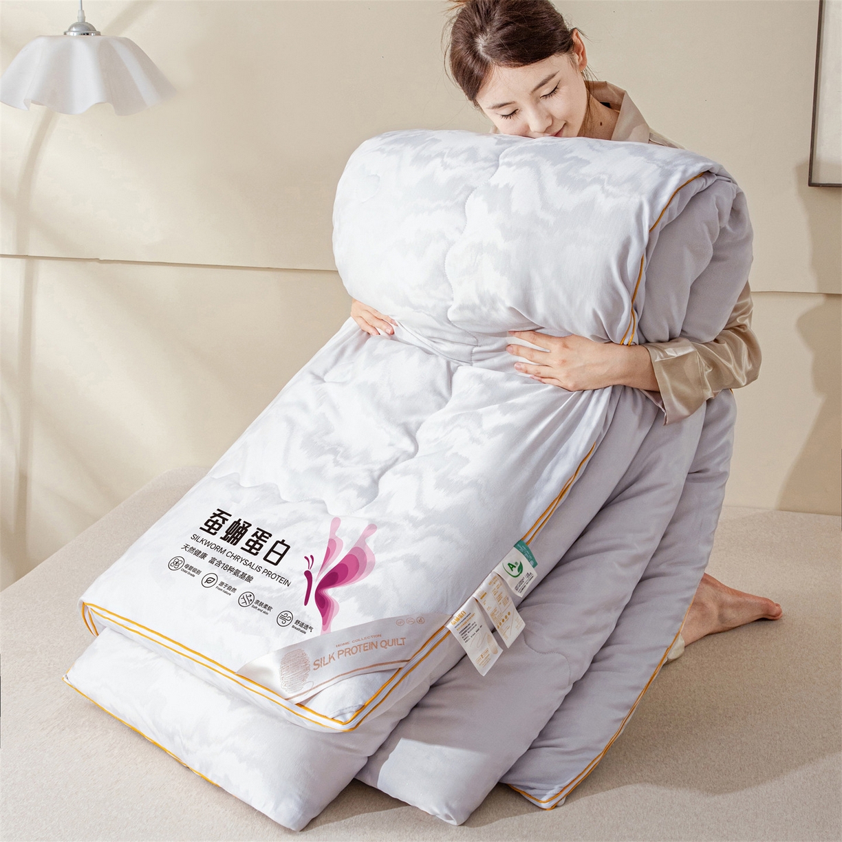 91家纺网 家纺一手货源 找家纺 小禹仔家纺 2026新款全棉提花蚕蛹蛋白子母被-山水系列 山水-暖灰