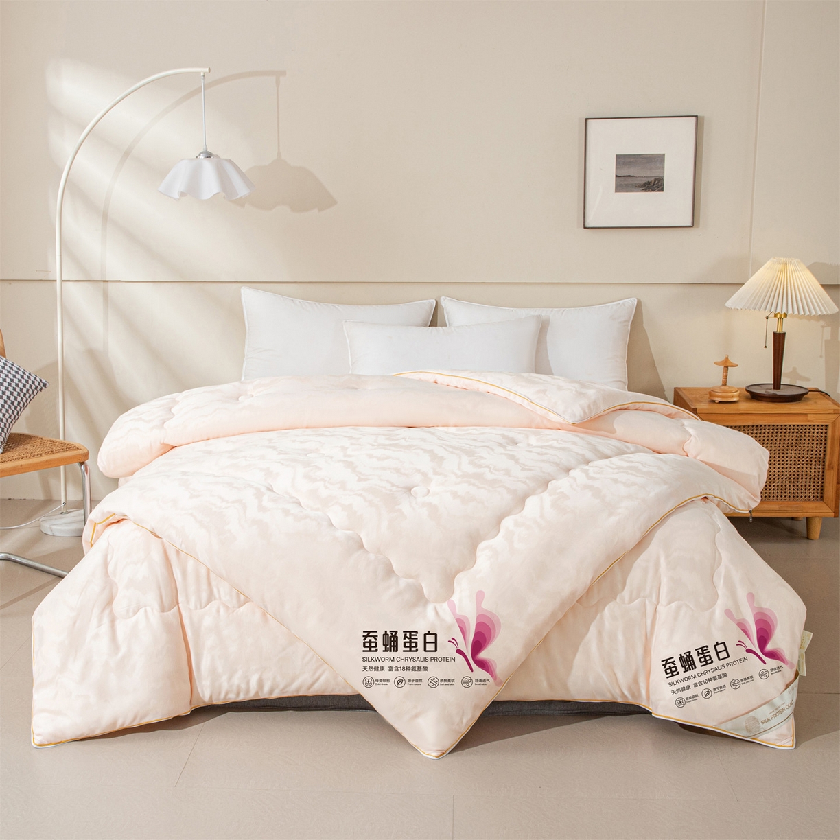 91家纺网 家纺一手货源 找家纺 小禹仔家纺 2026新款全棉提花蚕蛹蛋白子母被-山水系列 山水-香槟