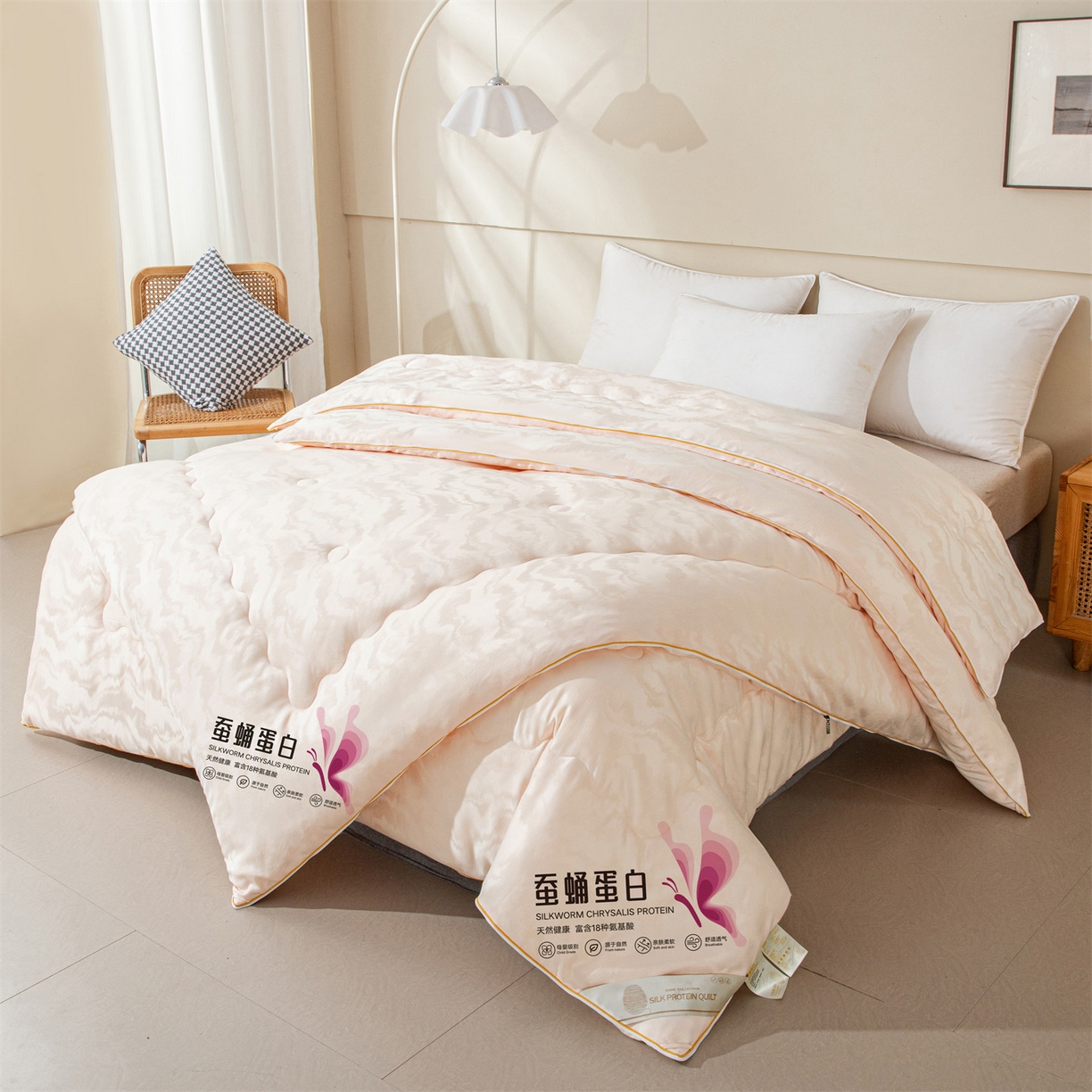 91家纺网 家纺一手货源 找家纺 小禹仔家纺 2026新款全棉提花蚕蛹蛋白子母被-山水系列 山水-香槟