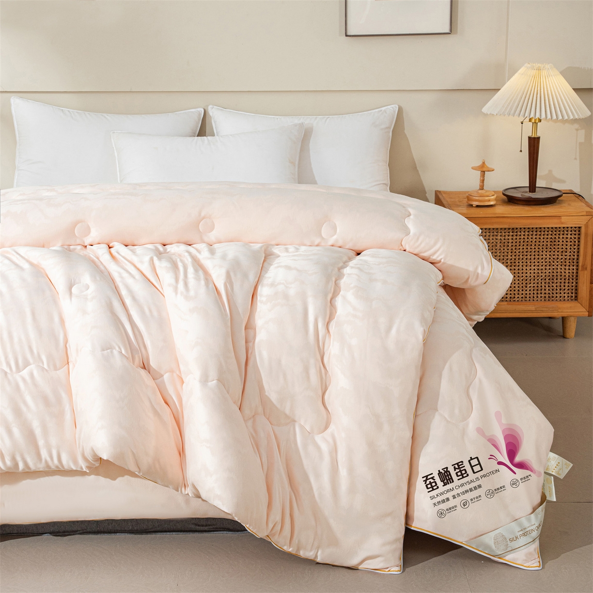 91家纺网 家纺一手货源 找家纺 小禹仔家纺 2026新款全棉提花蚕蛹蛋白子母被-山水系列 山水-香槟