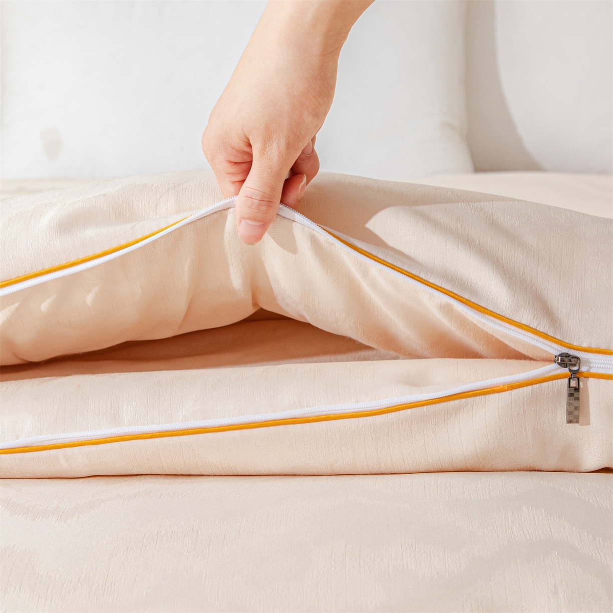 91家纺网 家纺一手货源 找家纺 小禹仔家纺 2026新款全棉提花蚕蛹蛋白子母被-山水系列 山水-香槟