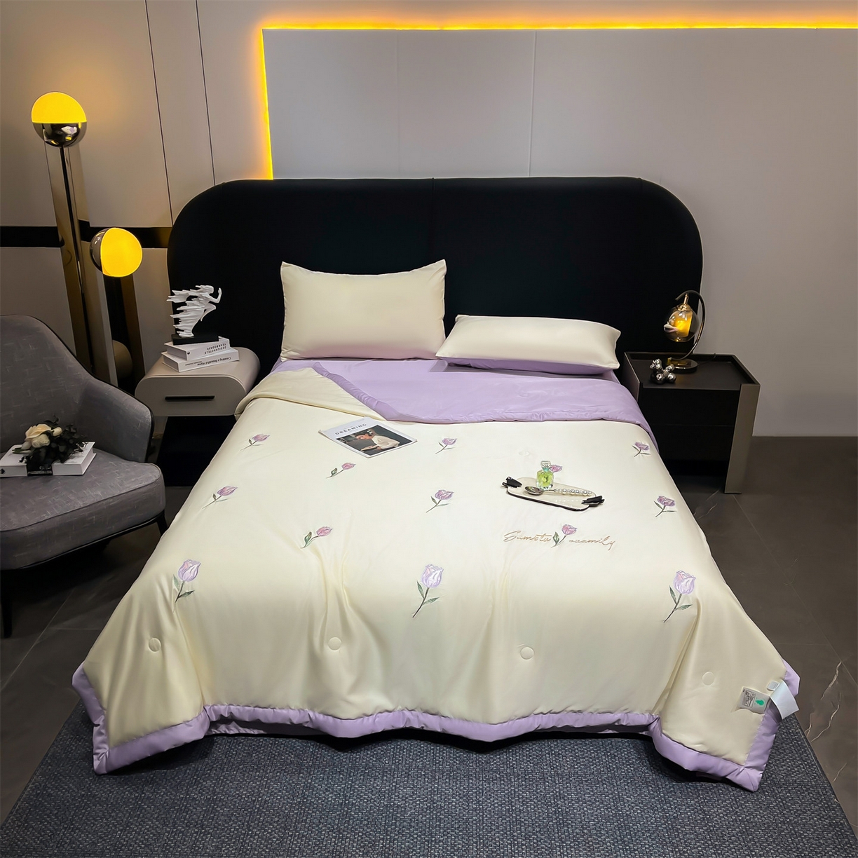 梵蒂莎 2026新款满绣系列-水洗真丝空调被水洗冰丝夏被四件套夏凉被（需要买家秀，加微信） 郁金香-白紫