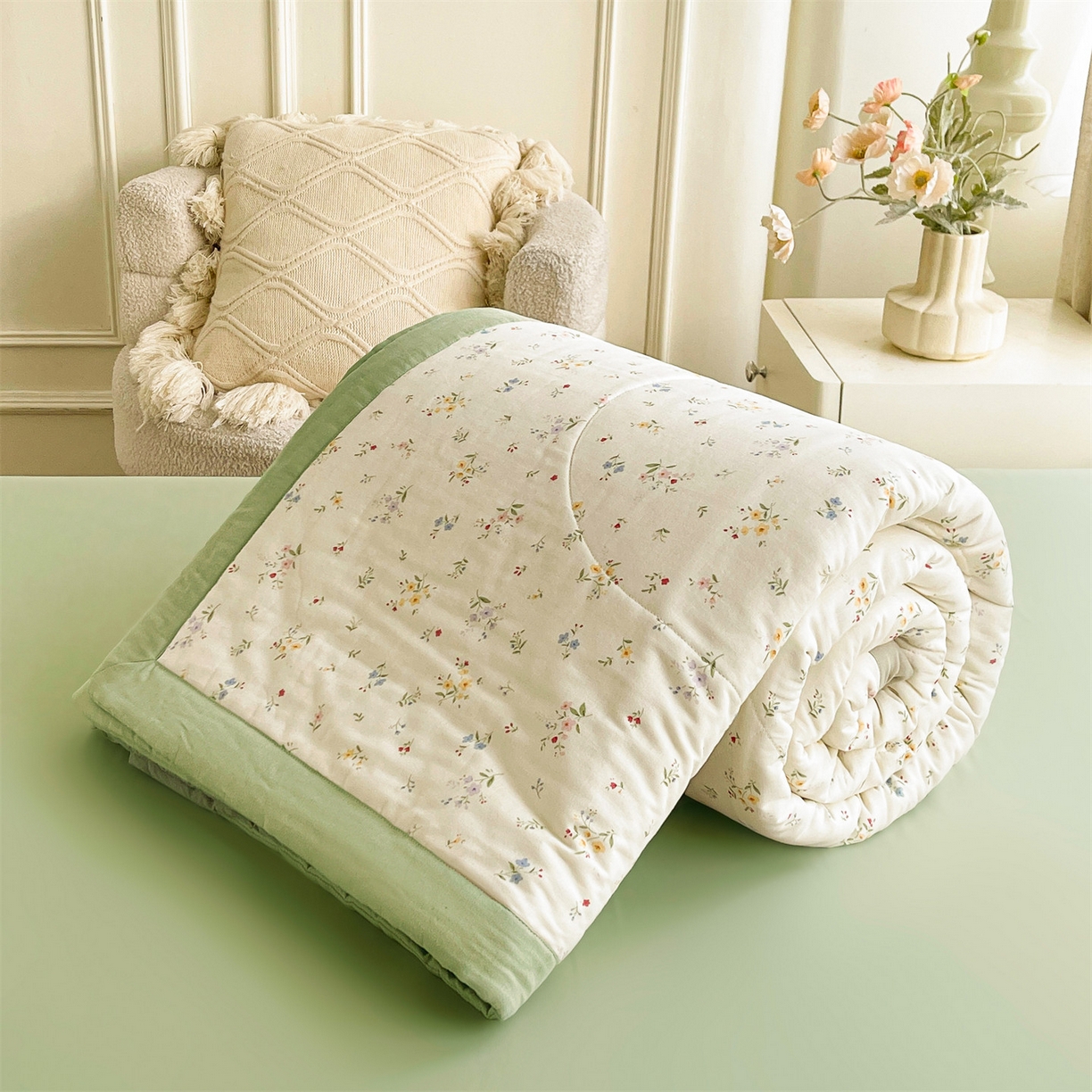 91家纺网 家纺一手货源 找家纺 （总）梵蒂莎 2026新款全棉双层纱夏被四件套100%棉花夏凉被里外纯棉被子被芯（需要买家秀，加微信）