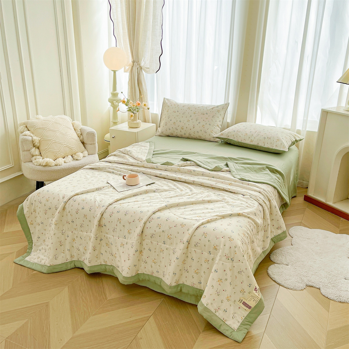 91家纺网 家纺一手货源 找家纺 （总）梵蒂莎 2026新款全棉双层纱夏被四件套100%棉花夏凉被里外纯棉被子被芯（需要买家秀，加微信）