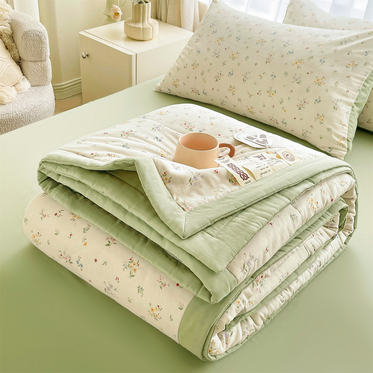 91家纺网 家纺一手货源 找家纺 梵蒂莎 2026新款全棉双层纱夏被四件套100%棉花夏凉被里外纯棉被子被芯（需要买家秀，加微信） 风雅小竺