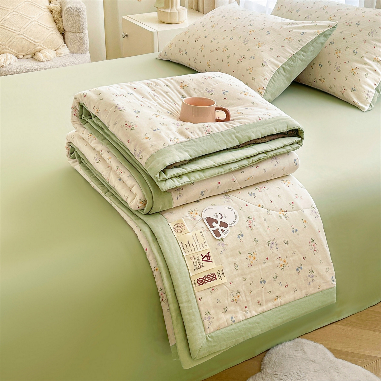 91家纺网 家纺一手货源 找家纺 梵蒂莎 2026新款全棉双层纱夏被四件套100%棉花夏凉被里外纯棉被子被芯（需要买家秀，加微信） 风雅小竺