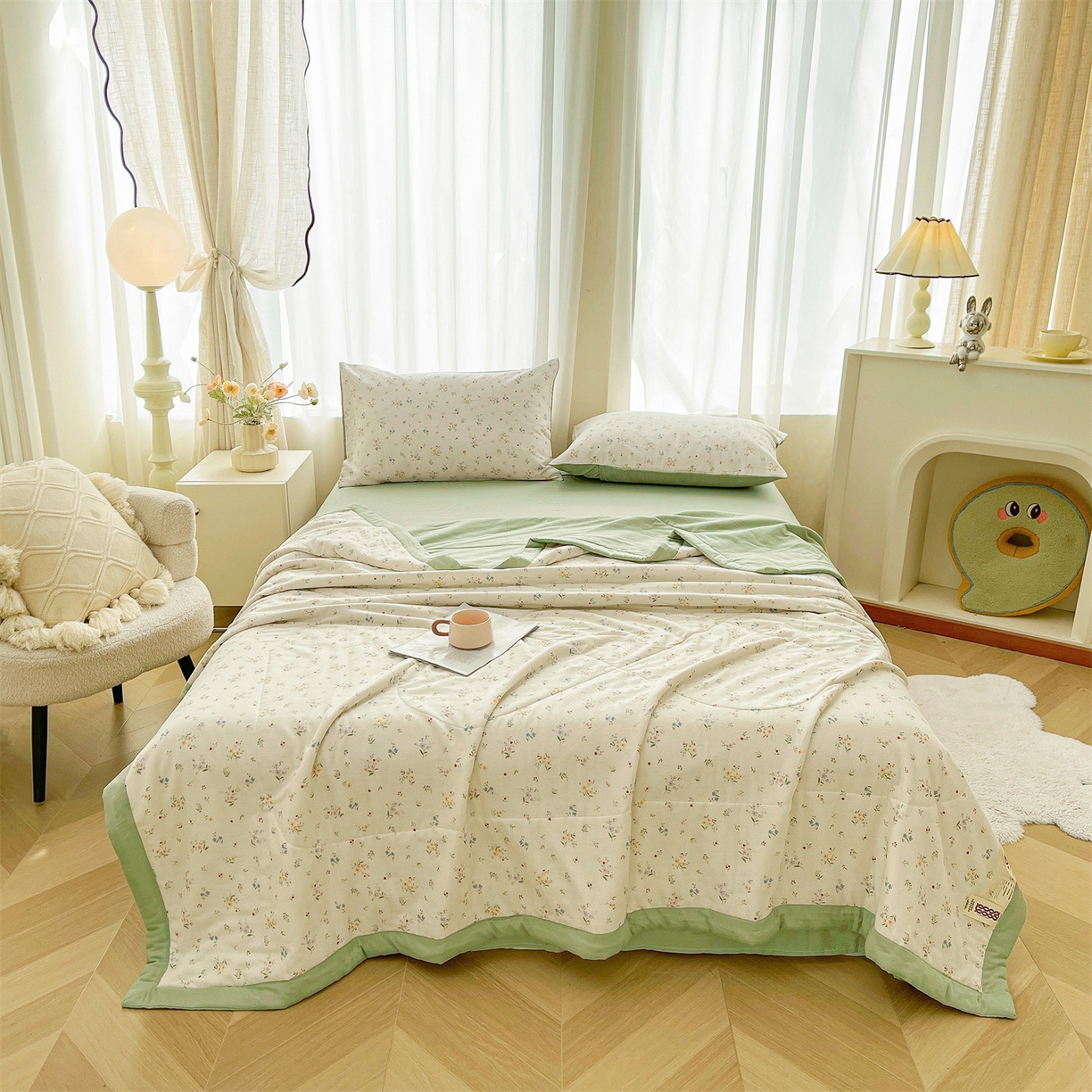 91家纺网 家纺一手货源 找家纺 梵蒂莎 2026新款全棉双层纱夏被四件套100%棉花夏凉被里外纯棉被子被芯（需要买家秀，加微信） 风雅小竺