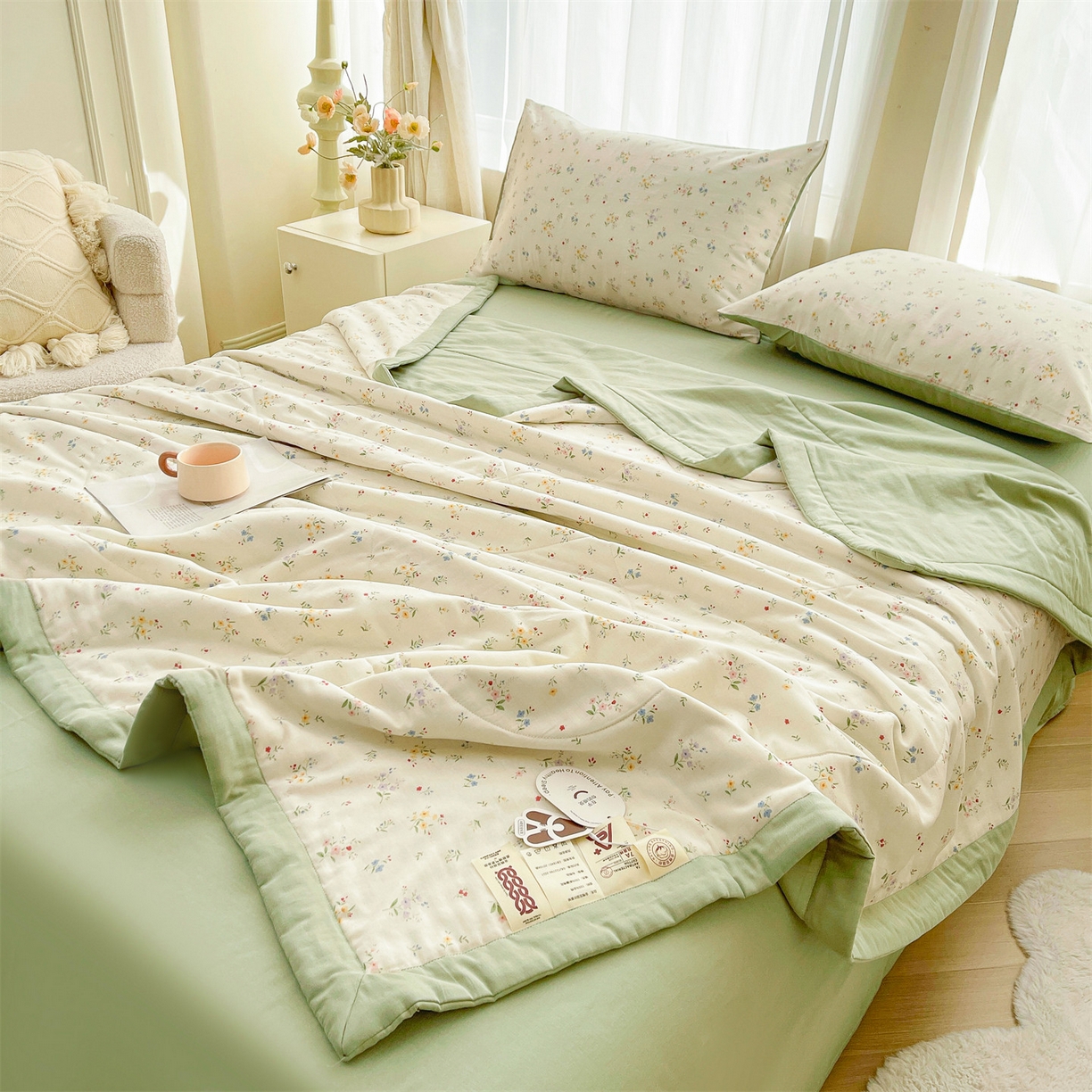 91家纺网 家纺一手货源 找家纺 梵蒂莎 2026新款全棉双层纱夏被四件套100%棉花夏凉被里外纯棉被子被芯（需要买家秀，加微信） 风雅小竺